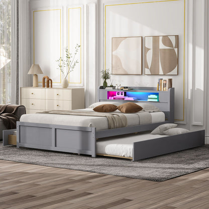 Storage Platform Bed With LED Lights, 2 Drawers And Trundle - The Sleep Loft - Online Mattress Showroom NYC