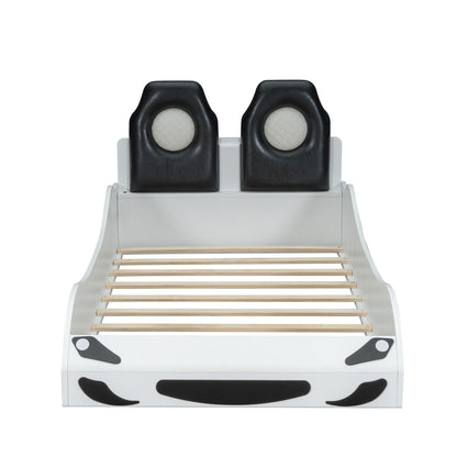 Race Car Shaped Platform Bed With LED And Upholstered Backrest In - The Sleep Loft - Online Mattress Showroom NYC