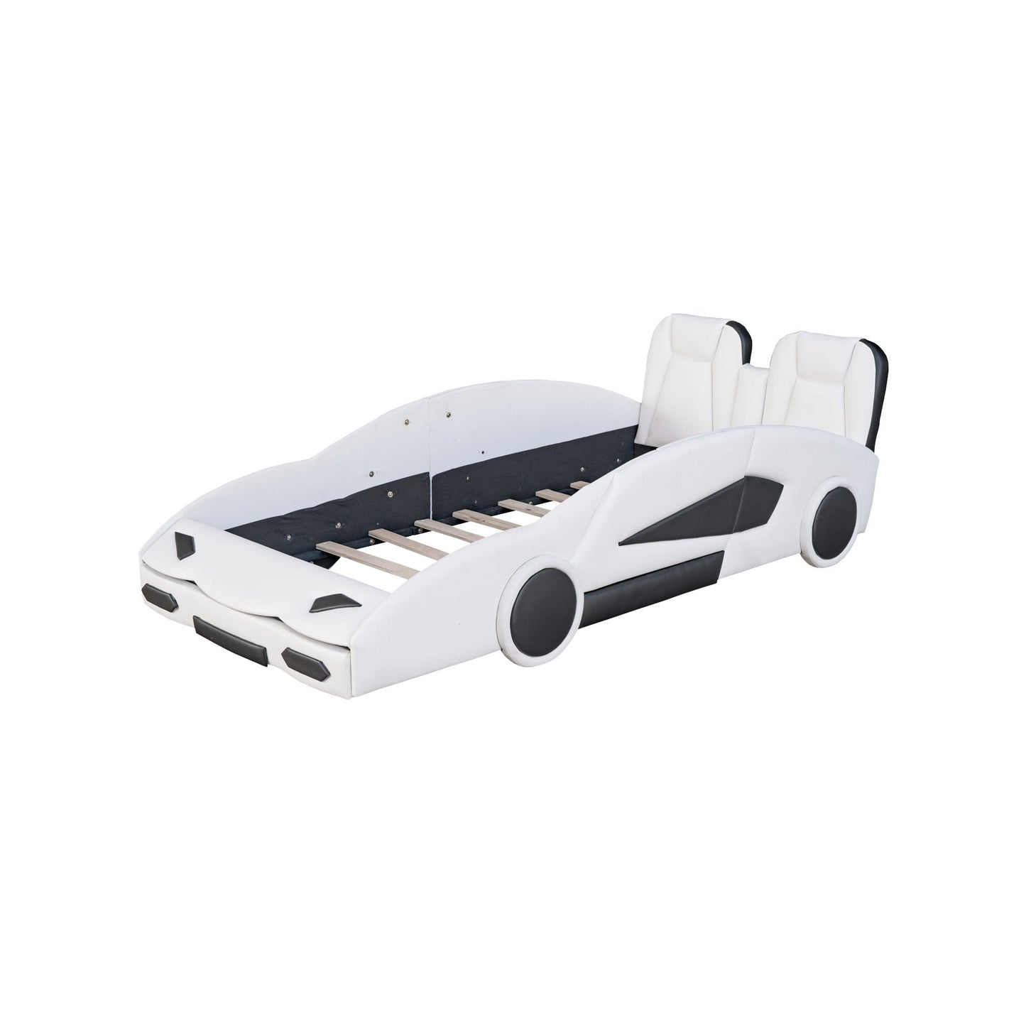 Race Car Shaped Twin Platform Bed With Wheels, Pine Wood Construction - The Sleep Loft - Online Mattress Showroom NYC