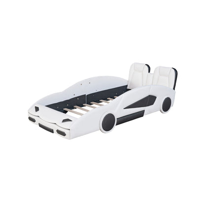 Race Car Shaped Twin Platform Bed With Wheels, Pine Wood Construction - The Sleep Loft - Online Mattress Showroom NYC