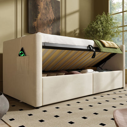 Upholstered Hydraulic Storage Daybed With USB & Type C Charging - The Sleep Loft - Online Mattress Showroom NYC