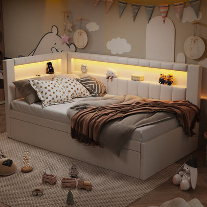 Upholstered Platform Bed With USB Ports And LED Belt - The Sleep Loft - Online Mattress Showroom NYC