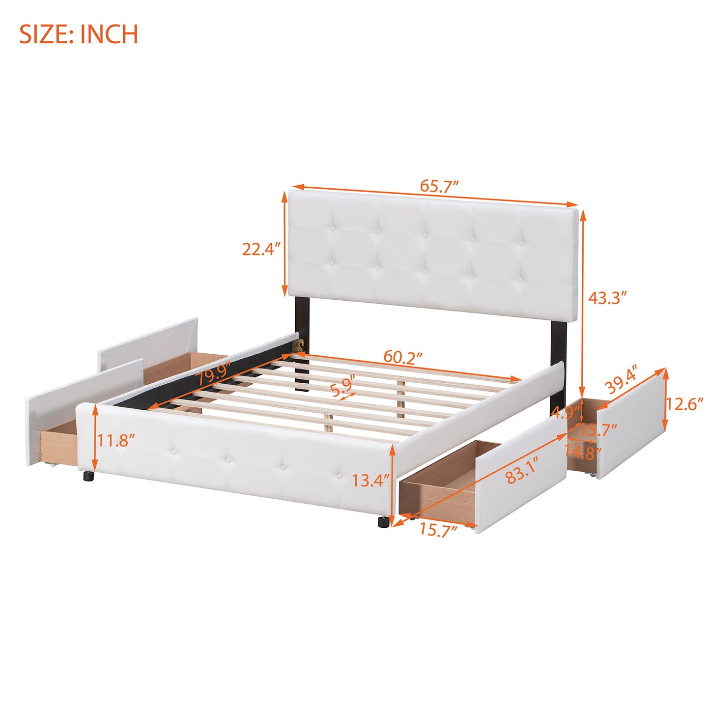 Upholstered Platform Bed With Classic Headboard And Drawers, No Box Spring Needed - The Sleep Loft - Online Mattress Showroom NYC