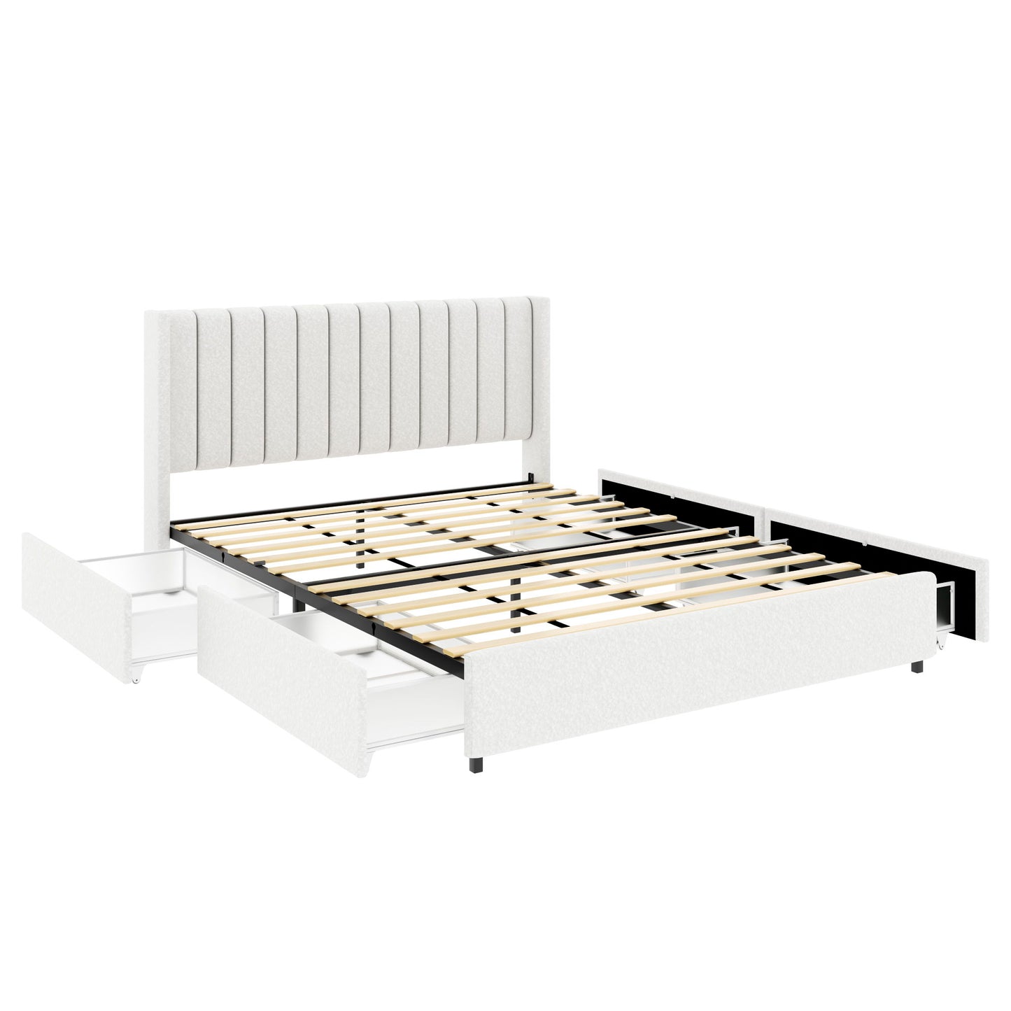 Anda - Boucle Upholstered Platform Bed With Patented Drawers Storage - Ivory - The Sleep Loft - Online Mattress Showroom NYC