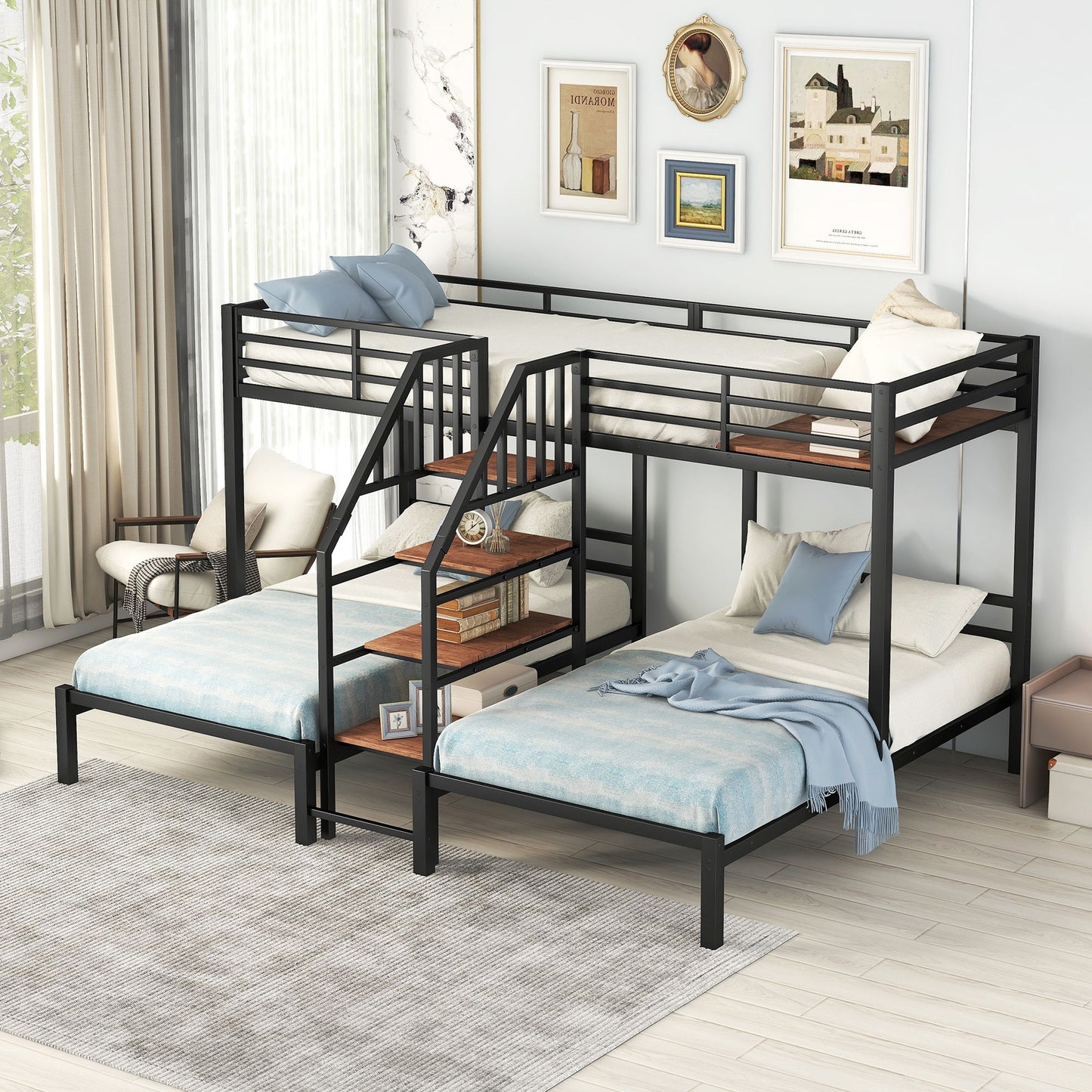 Metal Bunk Bed With Storage Shelves Staircase - The Sleep Loft - Online Mattress Showroom NYC