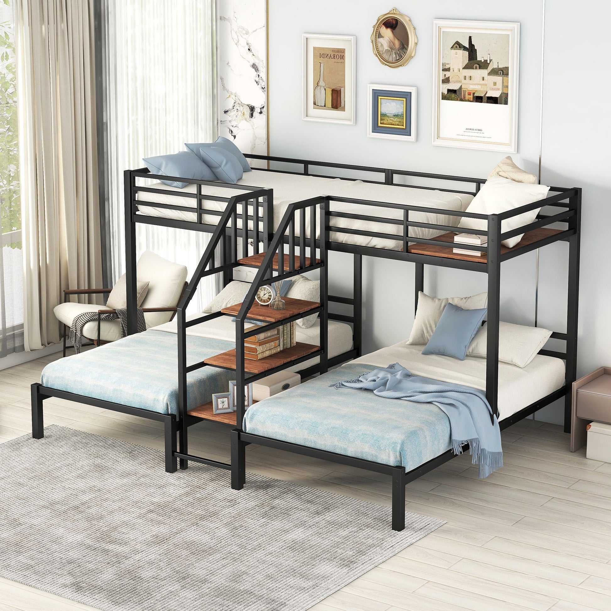 Metal Bunk Bed With Storage Shelves Staircase - The Sleep Loft - Online Mattress Showroom NYC