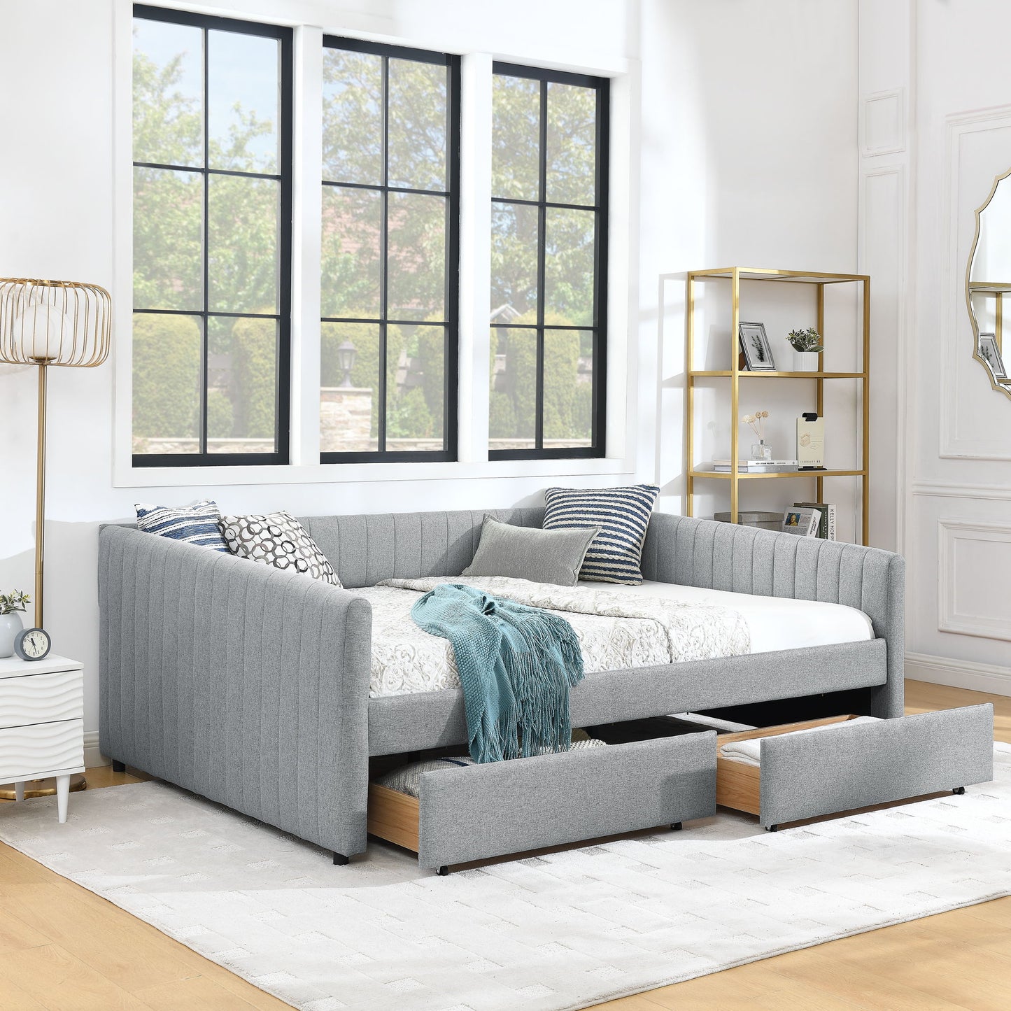Upholstered Queen Daybed With 2 Drawers - The Sleep Loft - Online Mattress Showroom NYC