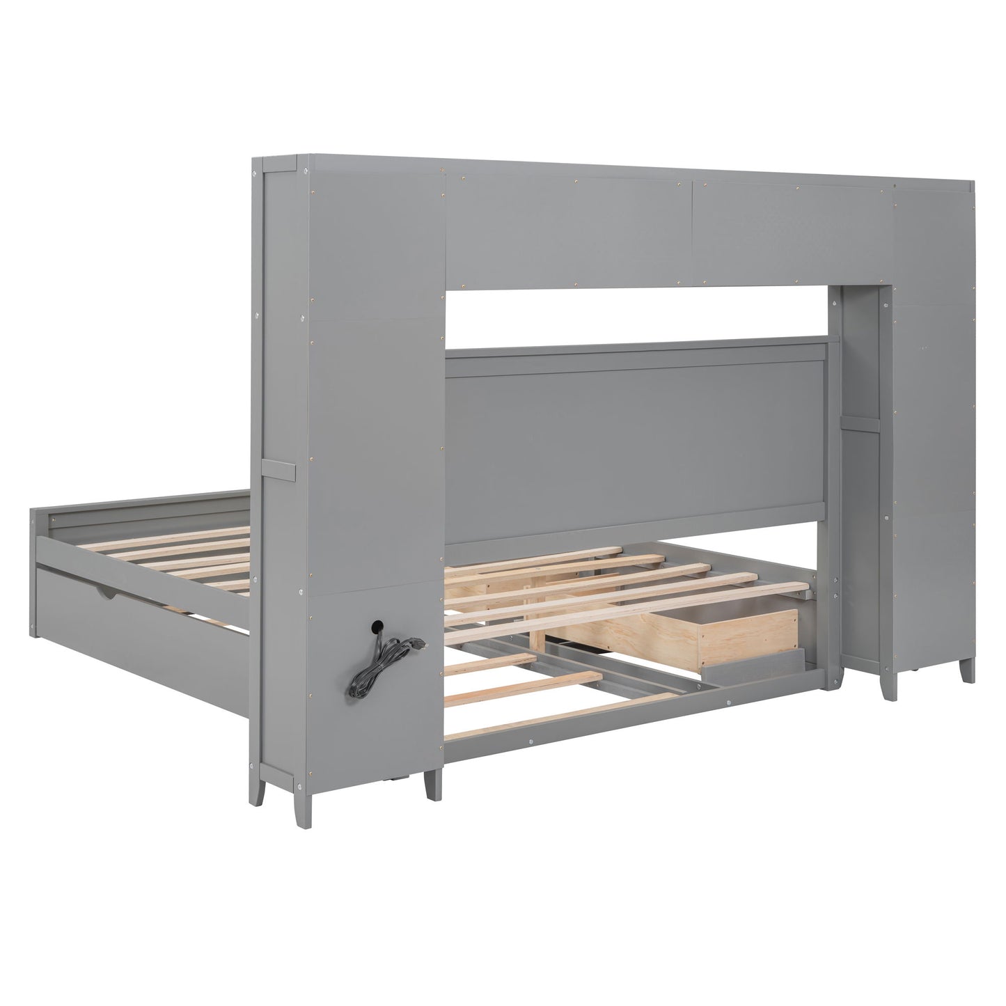 Bed With All In One Cabinet, Shelf And Sockets, Twin Long Trundle - The Sleep Loft - Online Mattress Showroom NYC