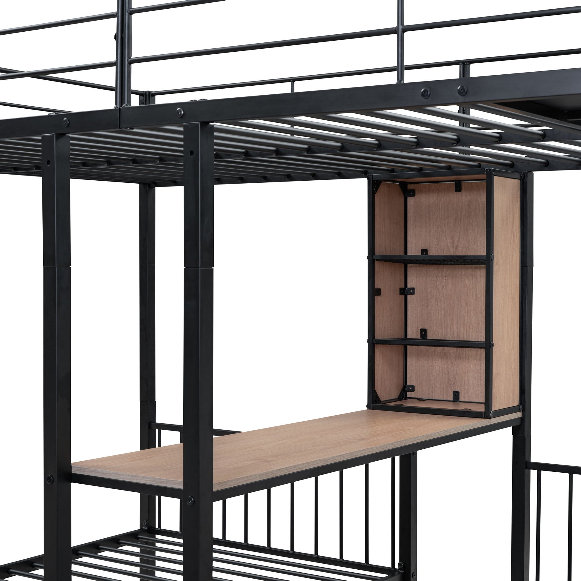 Triple Bunk Bed With Drawers, Multi-Functional Frame With Desks And Shelves In The Middle - The Sleep Loft - Online Mattress Showroom NYC