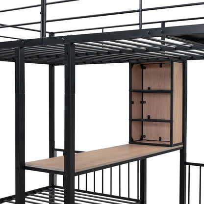 Triple Bunk Bed With Drawers, Multi-Functional Frame With Desks And Shelves In The Middle - The Sleep Loft - Online Mattress Showroom NYC