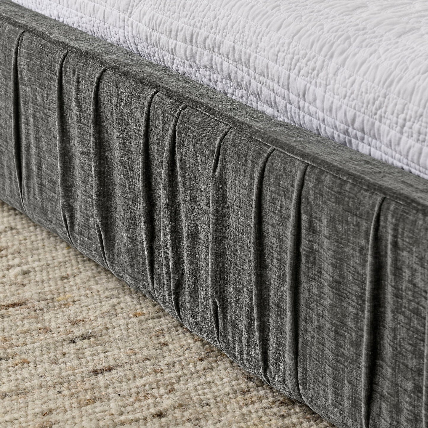 Modern Upholstered Platform Bed Frame With Pleated Design - The Sleep Loft - Online Mattress Showroom NYC