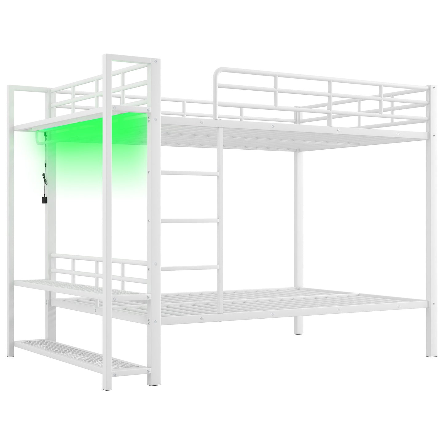 Bunk Bed With Storage Shelves, Clothes Hooks, LED Light - The Sleep Loft - Online Mattress Showroom NYC