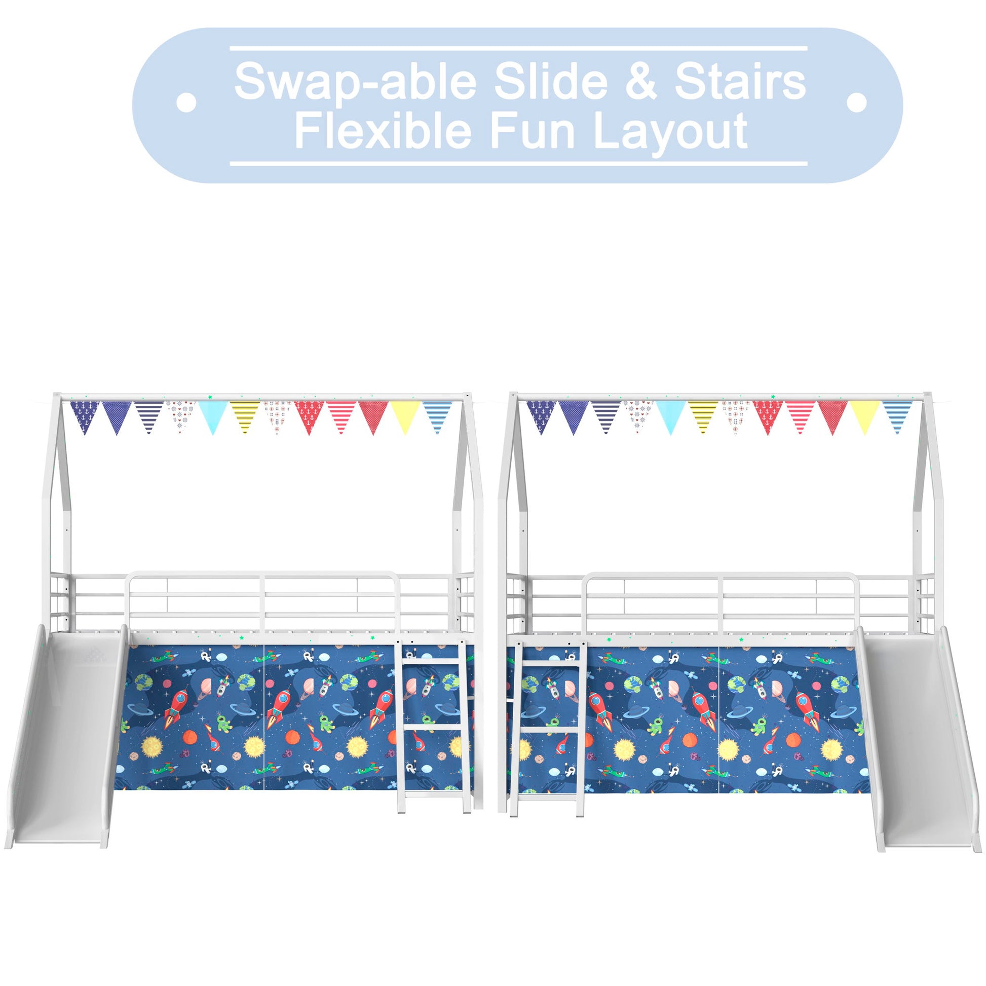 Jack - House Loft Bed With Slide And Curtain Set - The Sleep Loft - Online Mattress Showroom NYC