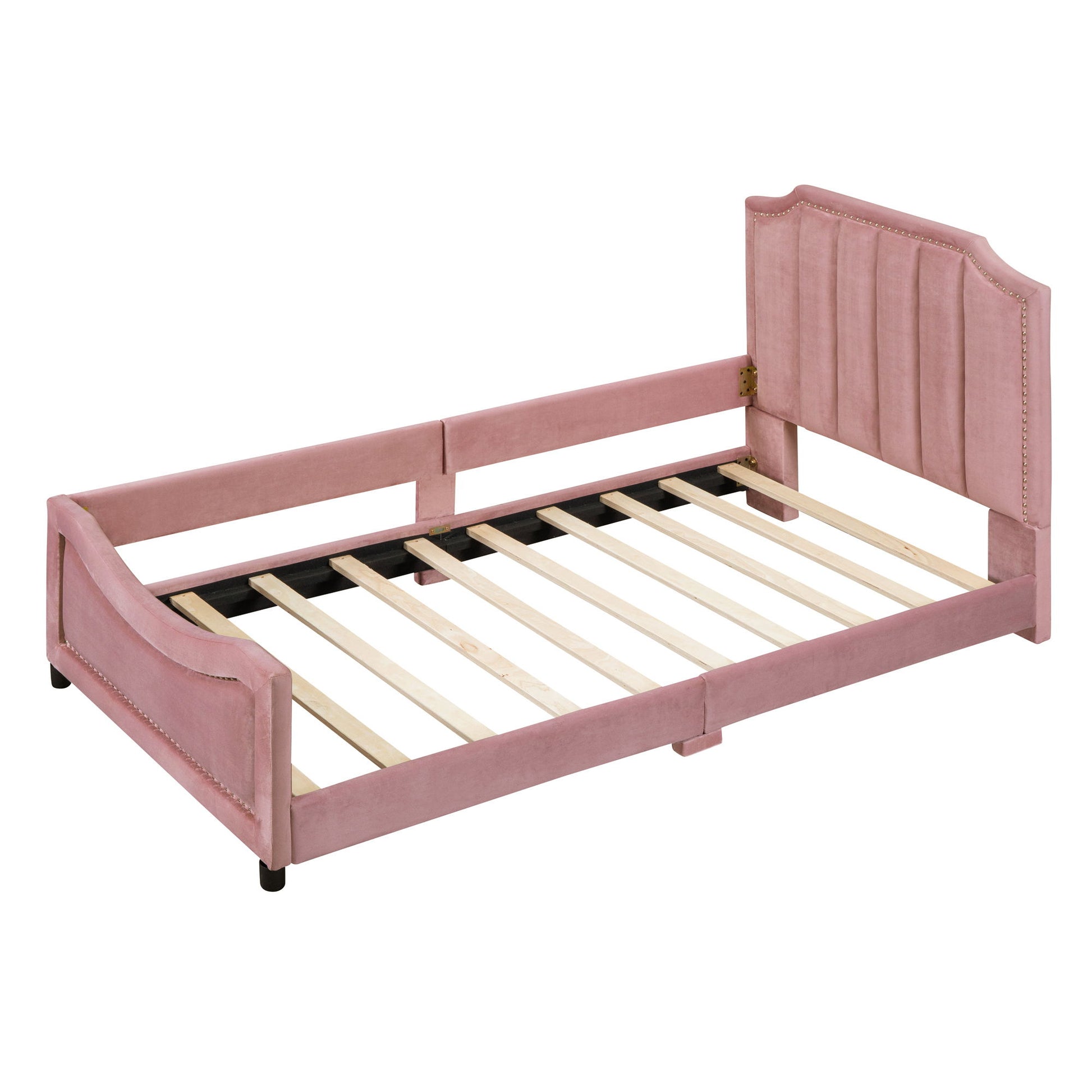 Upholstered Daybed With Classic Stripe Shaped Headboard - The Sleep Loft - Online Mattress Showroom NYC