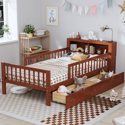 Bed With Headboard Storage Rack, 2 Under Bed Drawers, 3 Side Guardrails For Safety - The Sleep Loft - Online Mattress Showroom NYC