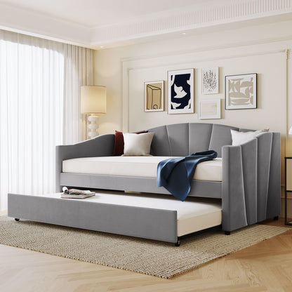 Upholstered Daybed Sofa Bed With Trundle Bed And Wood Slat - The Sleep Loft - Online Mattress Showroom NYC