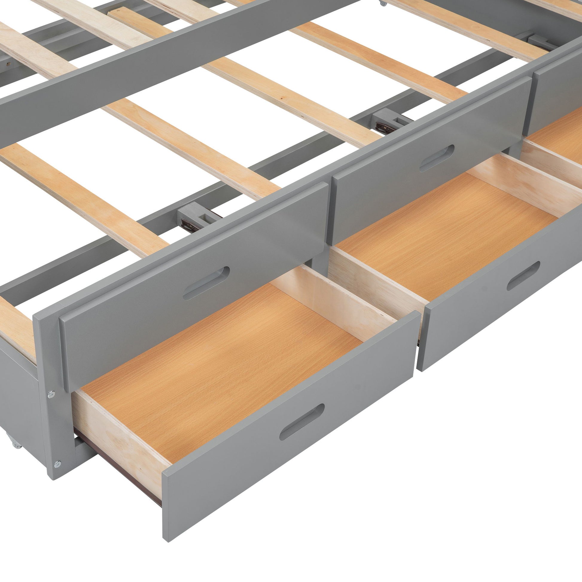 Full Size Platform Bed With Trundle, Drawers, USB Ports And Built In Shelves - Gray - The Sleep Loft - Online Mattress Showroom NYC