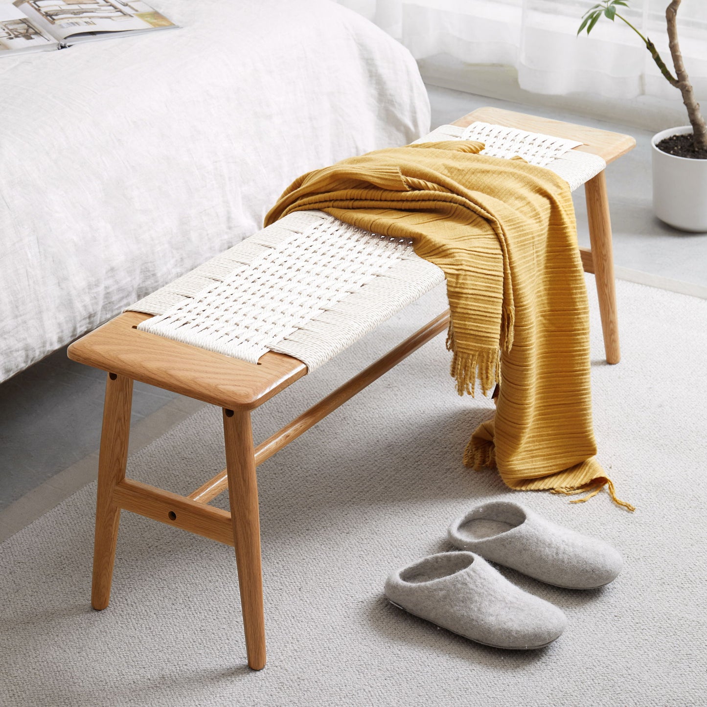 Design Dining Bench Bed Bench For Bedroom - White / Natural Oak - The Sleep Loft - Online Mattress Showroom NYC