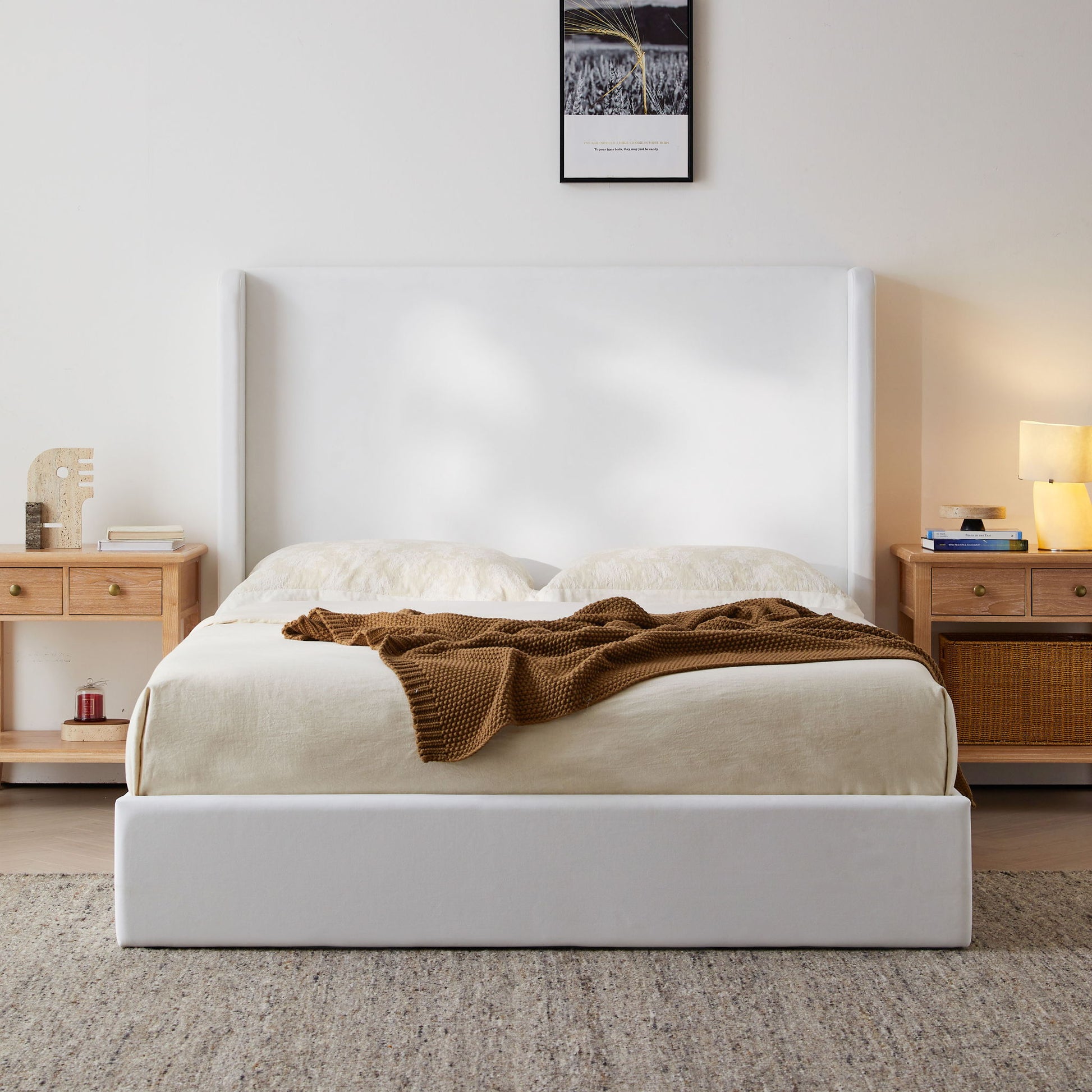 Carmen - King Size Upholstered Wingback Bed - White - The Sleep Loft - Online Mattress Showroom NYC