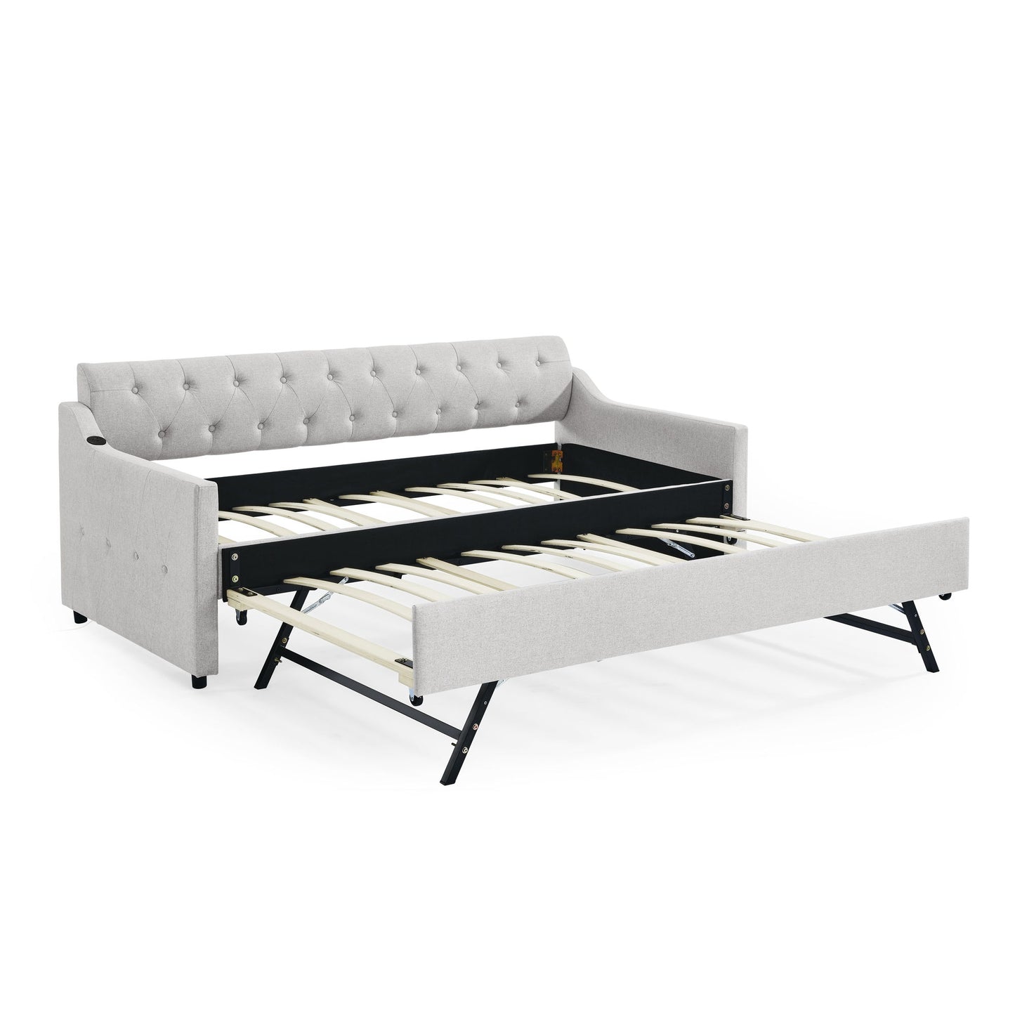 Size Upholstered Daybed With Trundle And USB Charging Armrest - The Sleep Loft - Online Mattress Showroom NYC