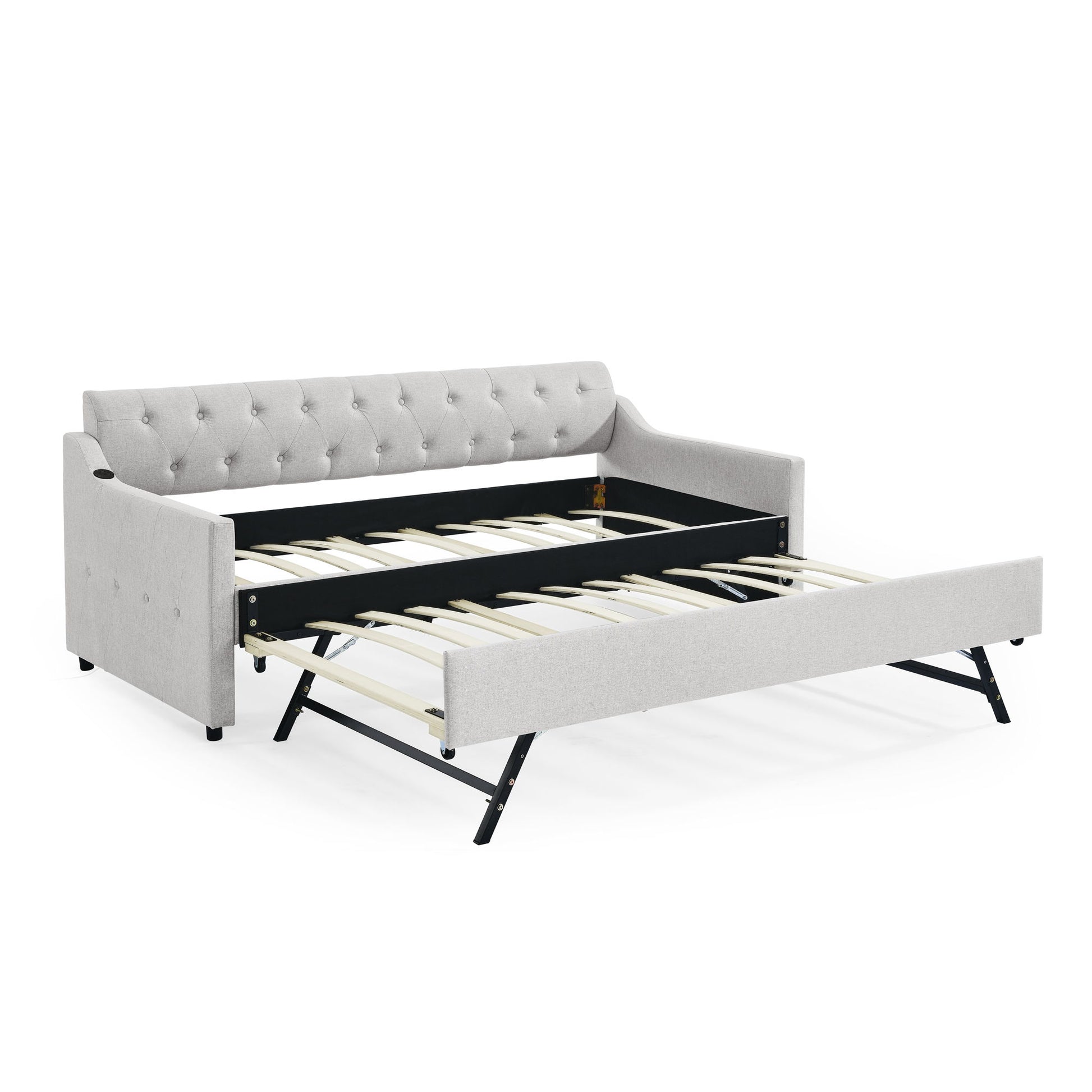 Size Upholstered Daybed With Trundle And USB Charging Armrest - The Sleep Loft - Online Mattress Showroom NYC