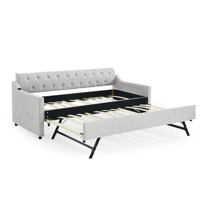 Size Upholstered Daybed With Trundle And USB Charging Armrest - The Sleep Loft - Online Mattress Showroom NYC