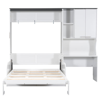 Multi Functional Murphy Bed With Sofa, Desk, And Storage Cabinet In, Full Size - White - The Sleep Loft - Online Mattress Showroom NYC