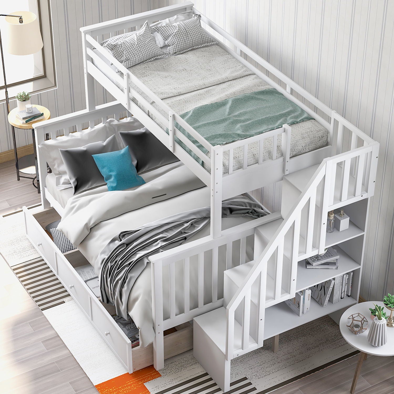 Stairway Bunk Bed With Storage And Guard Rail For Bedroom - The Sleep Loft - Online Mattress Showroom NYC