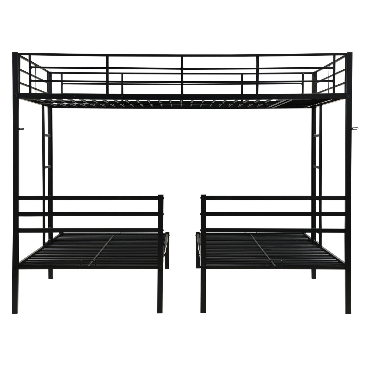 Modern Metal Triple Bunk Bed With Vertical Ladder, Safety Rail, And Storage Shelf - Black - The Sleep Loft - Online Mattress Showroom NYC