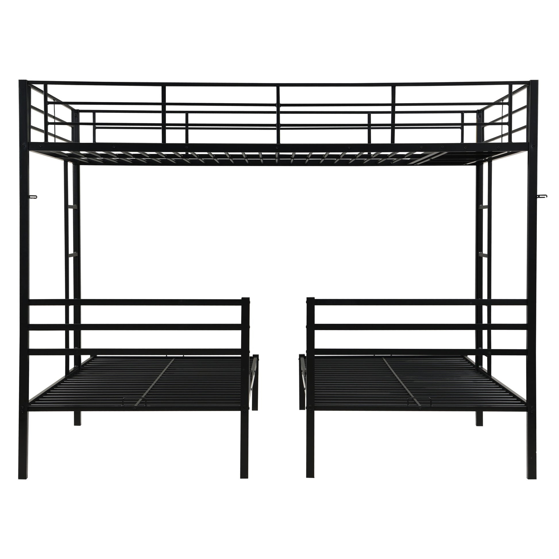 Modern Metal Triple Bunk Bed With Vertical Ladder, Safety Rail, And Storage Shelf - Black - The Sleep Loft - Online Mattress Showroom NYC