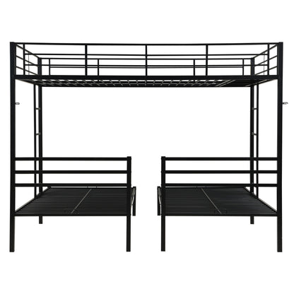 Modern Metal Triple Bunk Bed With Vertical Ladder, Safety Rail, And Storage Shelf - Black - The Sleep Loft - Online Mattress Showroom NYC