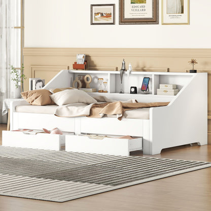 Daybed Frame With Storage Bookcases, 2 Drawers, Charging Station - The Sleep Loft - Online Mattress Showroom NYC