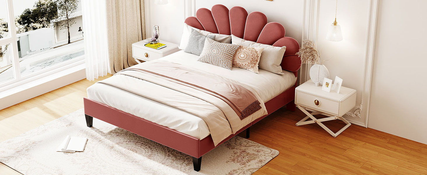 Upholstered Platform Bed With Flower Pattern Velvet Headboard - The Sleep Loft - Online Mattress Showroom NYC