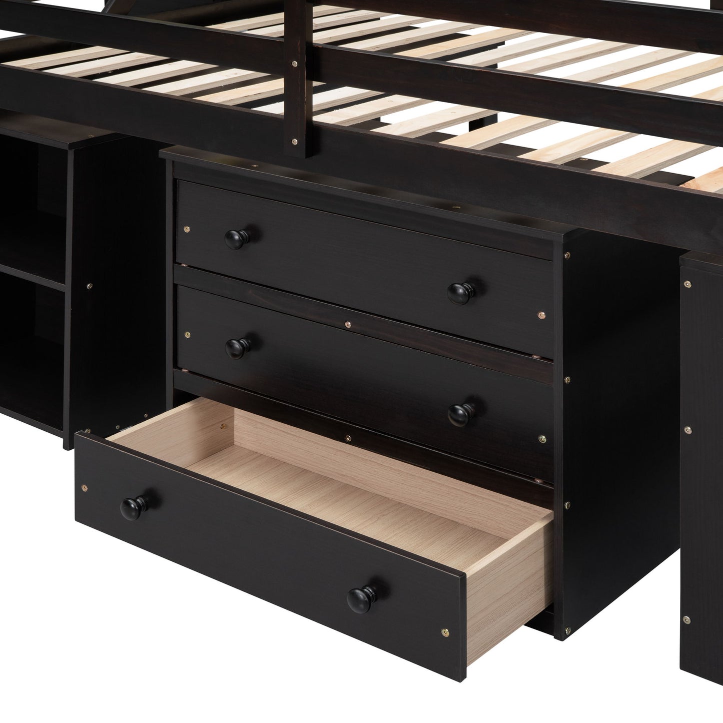 Loft Bed With Retractable Writing Desk And 3 Drawers With Storage Stairs And Shelves - The Sleep Loft - Online Mattress Showroom NYC