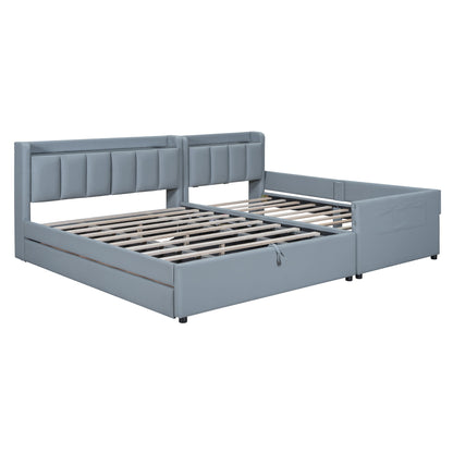 Upholstered Mother & Child Bed With Hydraulic Storage System, Drawer Box, Bedhead Storage Shelf And 2 Pairs Of Sockets & USB Ports - The Sleep Loft - Online Mattress Showroom NYC