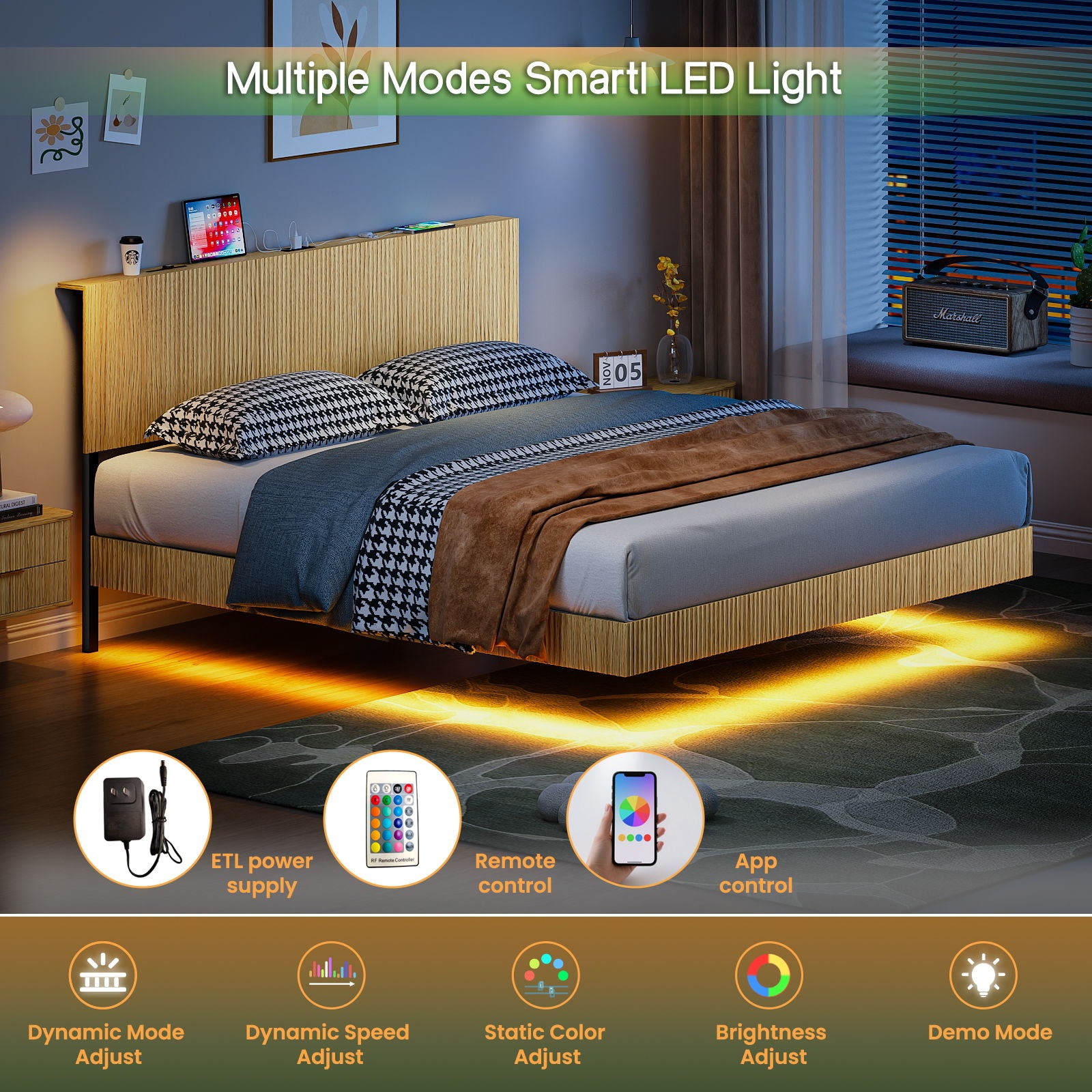 Floating Bedstead With Charging Station And LED Lights - The Sleep Loft - Online Mattress Showroom NYC