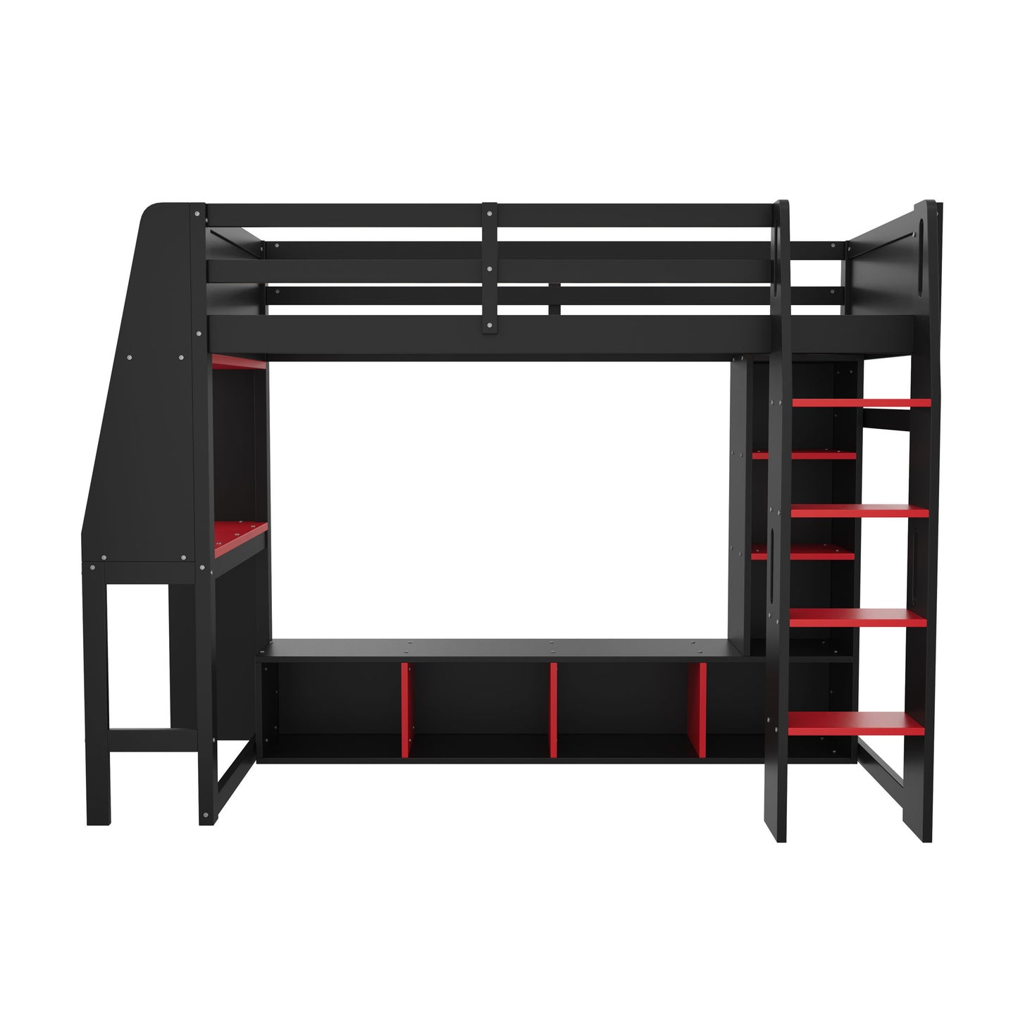 Gaming Loft Bed With Desk, Multi Storage Shelves, LED Lighting, And Hanging Clothes Rack - The Sleep Loft - Online Mattress Showroom NYC