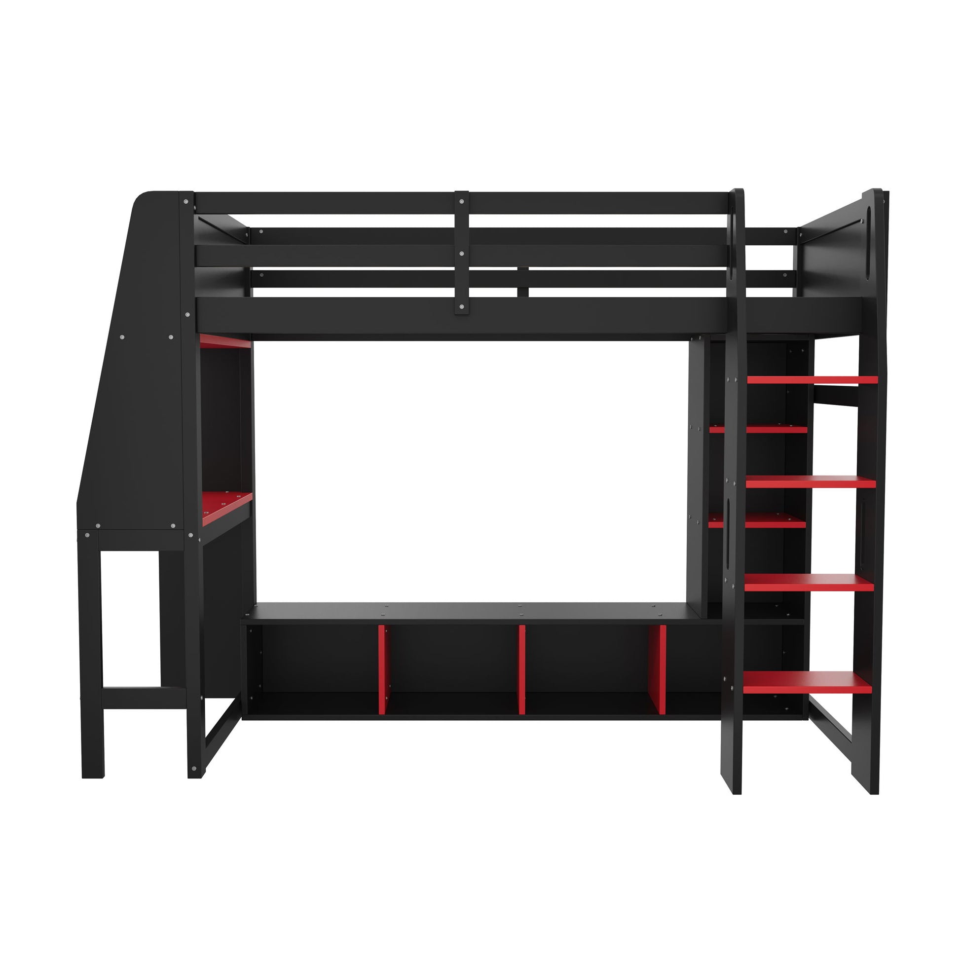 Gaming Loft Bed With Desk, Multi Storage Shelves, LED Lighting, And Hanging Clothes Rack - The Sleep Loft - Online Mattress Showroom NYC