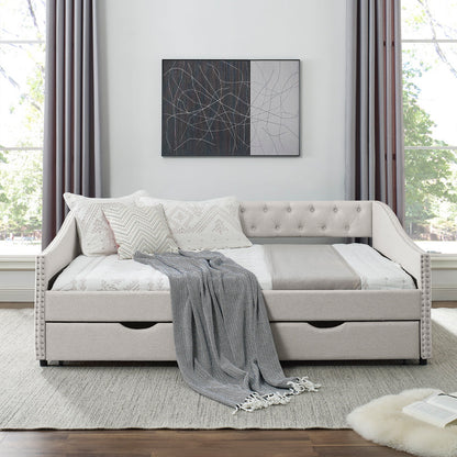 Upholstered Tufted Daybed With Drawers, Waved Arms - The Sleep Loft - Online Mattress Showroom NYC