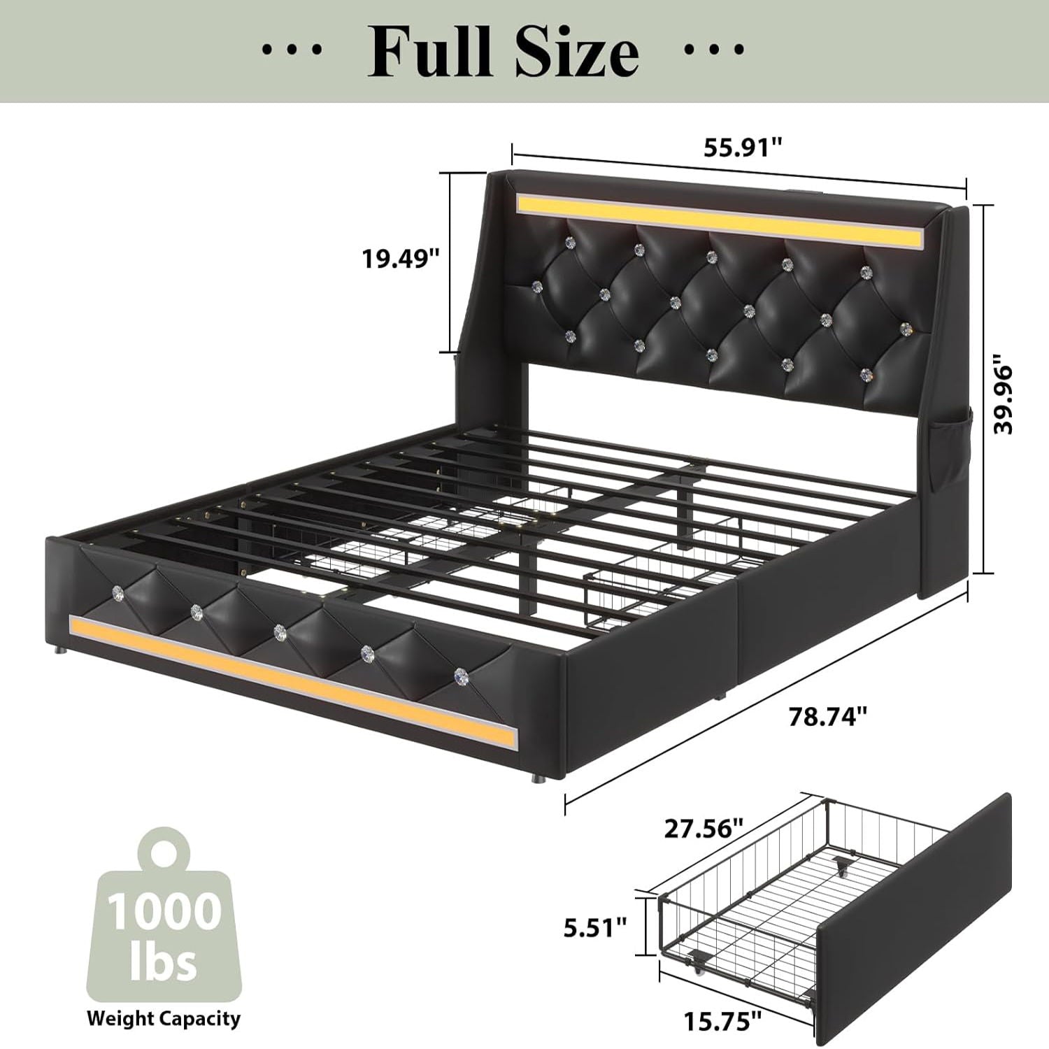 Wingback Upholstered Bed Frame With LED Lights, Charging Station - The Sleep Loft - Online Mattress Showroom NYC