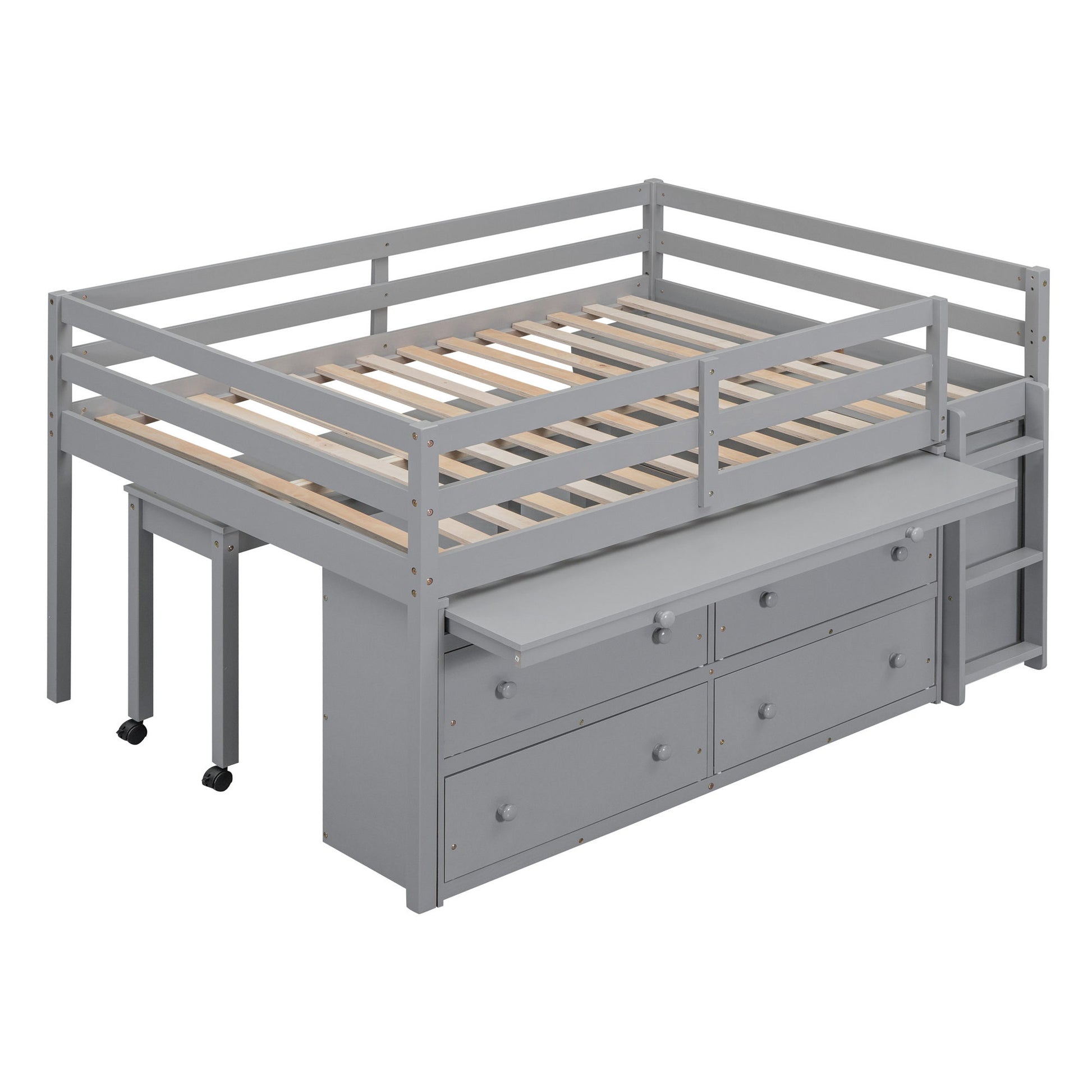Loft Bed With Retractable Writing Desk And 4 Drawers, With Lateral Portable Desk And Shelves - The Sleep Loft - Online Mattress Showroom NYC