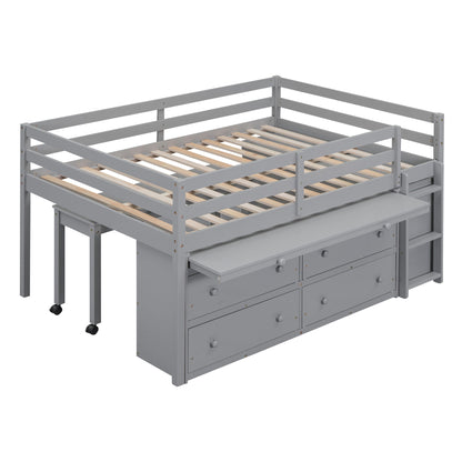 Loft Bed With Retractable Writing Desk And 4 Drawers, With Lateral Portable Desk And Shelves - The Sleep Loft - Online Mattress Showroom NYC