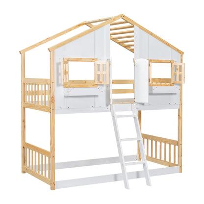 House Bunk Bed With Roof, Window, Window Box, Door, With Safety Guardrails And Ladder - The Sleep Loft - Online Mattress Showroom NYC