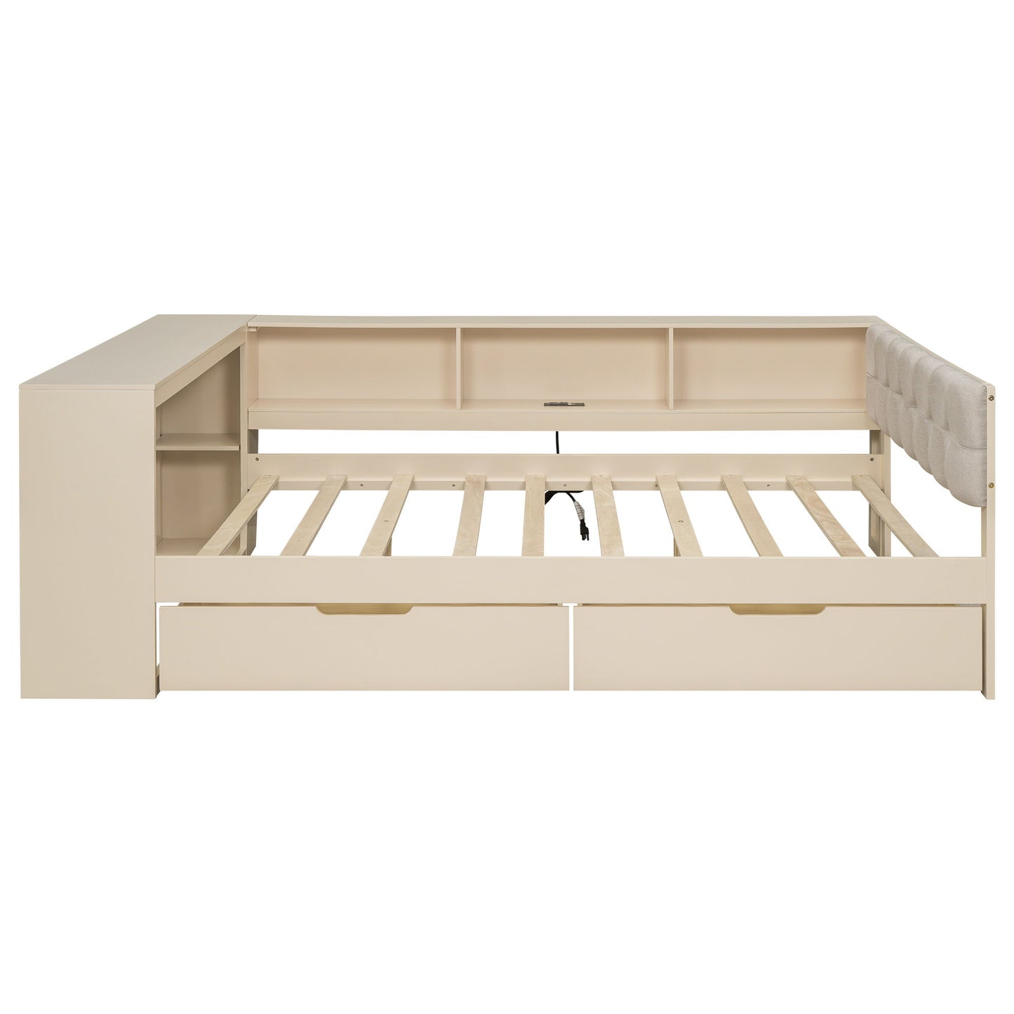 Upholstered Headboard Platform Bed With Storage Shelves, Drawers, Charging Station - The Sleep Loft - Online Mattress Showroom NYC