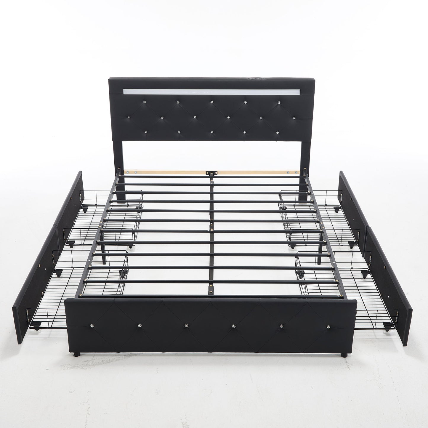 Upholstered Bed Frame With LED Lights, 4 Storage Drawers, Charging Station - The Sleep Loft - Online Mattress Showroom NYC