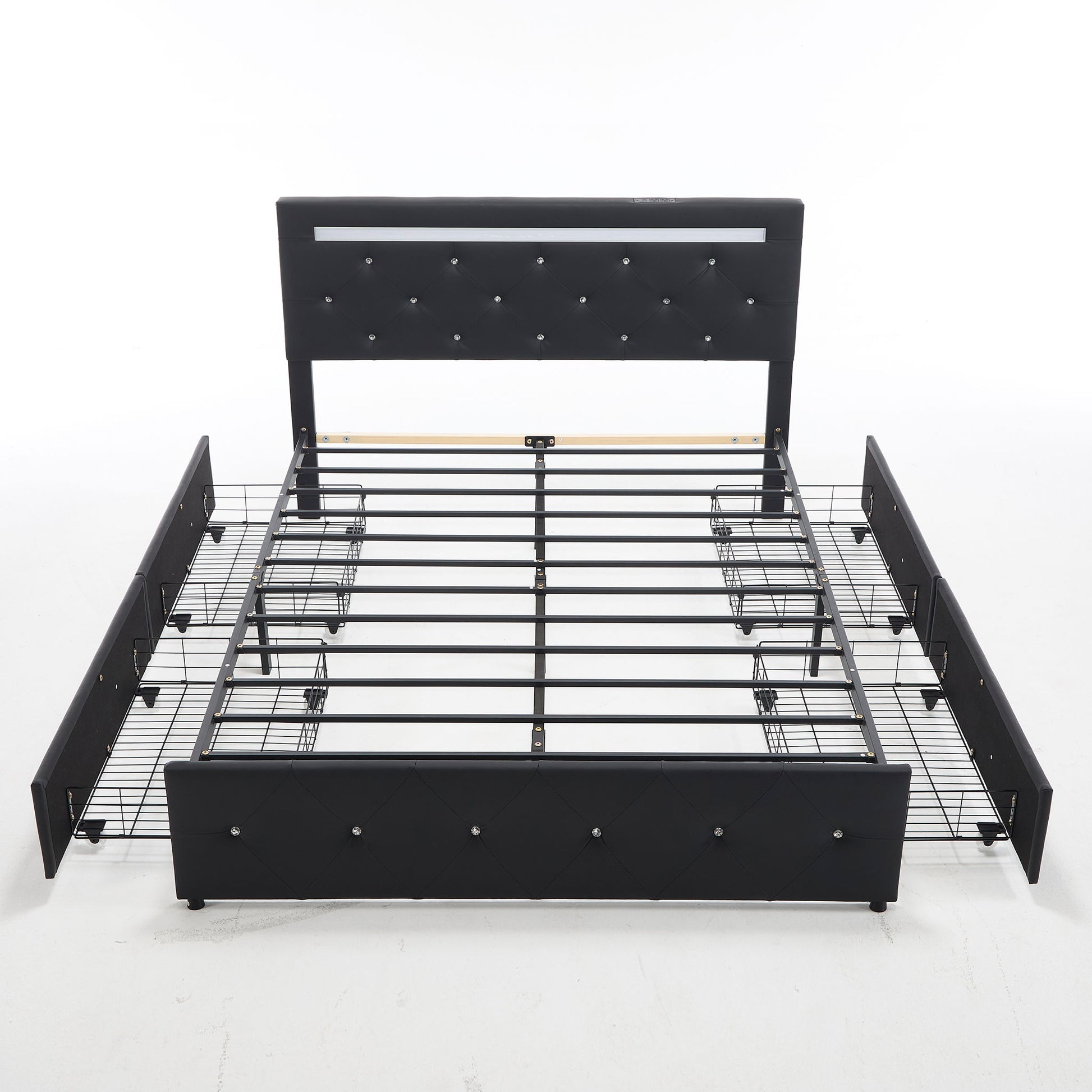 Upholstered Bed Frame With LED Lights, 4 Storage Drawers, Charging Station - The Sleep Loft - Online Mattress Showroom NYC