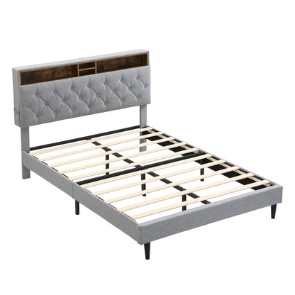 Modern Upholstered Platform Bed Frame With Button Tufted Headboard And USB Ports - The Sleep Loft - Online Mattress Showroom NYC