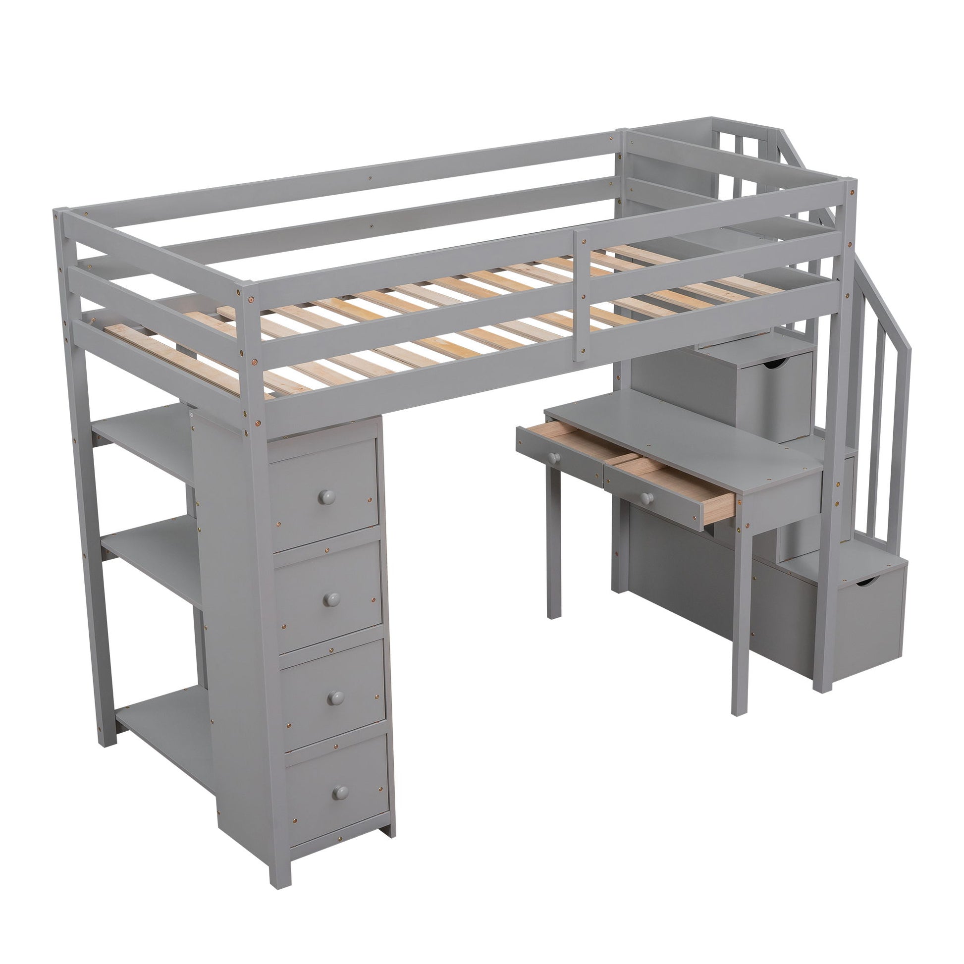 Loft Bed With Storage Drawers, Desk And Stairs With Shelves - The Sleep Loft - Online Mattress Showroom NYC