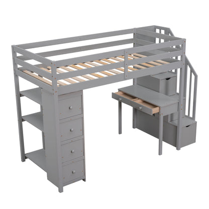 Loft Bed With Storage Drawers, Desk And Stairs With Shelves - The Sleep Loft - Online Mattress Showroom NYC