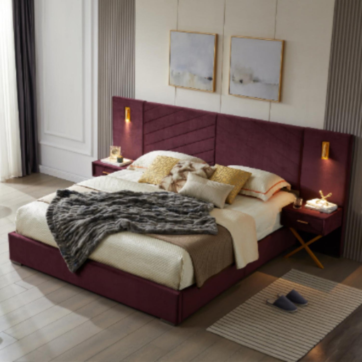 Comfortable Upholstered Bed With Vertical Channel Tufted Wingback Headboard